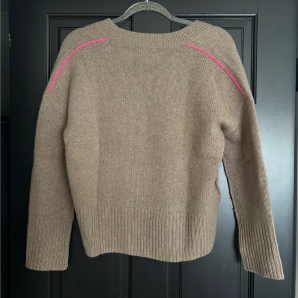 From Future Women's V-Neck Sweater - Tan with Pink Accents - Picture 4 of 5